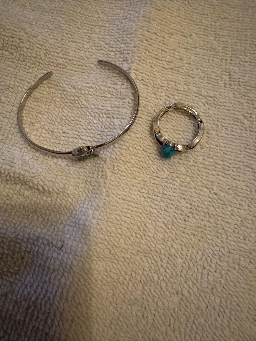 Silver Turquoise Accent Bracelet and Ring Set